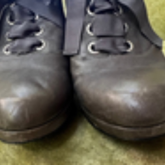 AGNES B Vintage Leather Block Heels, Sz. 10.5/41, Booties, Ribbon Laced, Gray - Picture 4 of 6